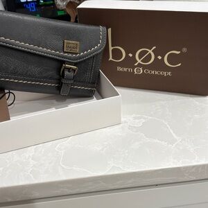 b.o.c. Charcoal Gray Leather Envelope Clutch with Contrast Stitching